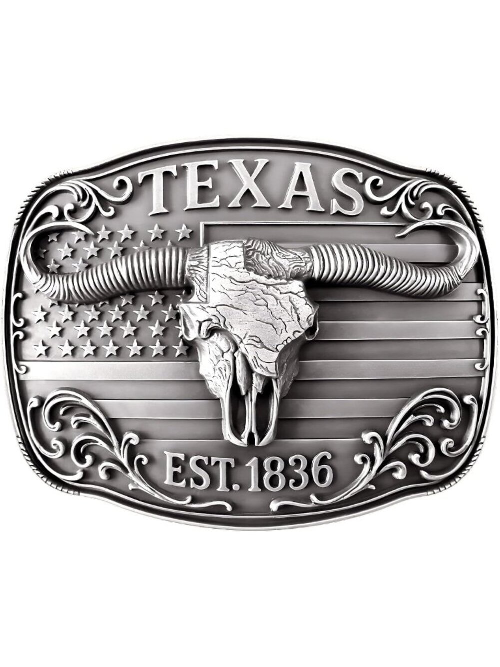 Men 004 Grey Texas 1836 Vintage Cowboy Buckle Texas Map Longhorn Rodeo Belt